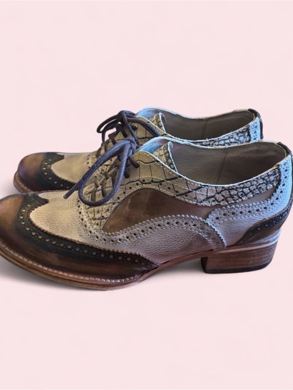 Freebird brown and beige leather brogue oxfords